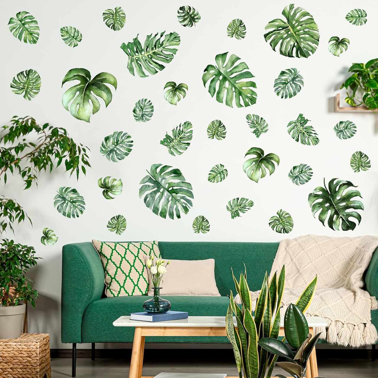 34 Pcs Large Palm Leaves Wall Decals Tropical Leaves Wall Stickers